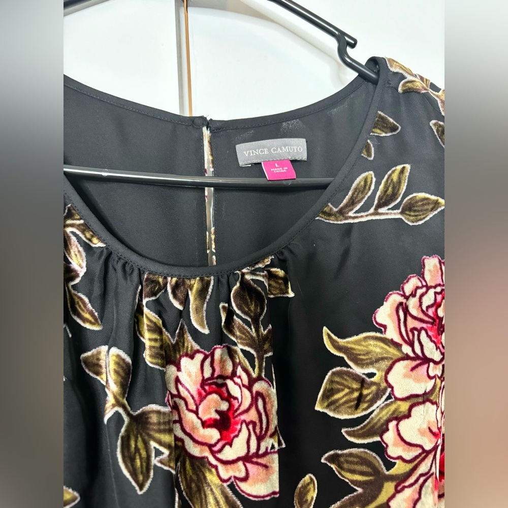 Vince Camuto Black Floral Long Sleeve Dress - Picture 9 of 10